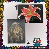 Obraz dwustronny A3, "Brązowy koń/różowy kwiat:" - Aukcje 34. Finał WOŚP