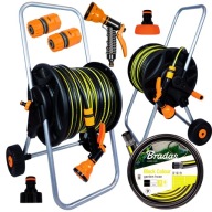 WĄZ OGRODOWY NA WÓZKU Z PISTOLETEM BĘBEN ZWIJACZ PODLEWANIE MOCNY 1/2 50M
