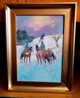 UŁANI ZWIADOWCY- OBRAZ OLEJNY NA PŁÓTNIE-J.KOSSAK 28X36