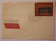 V ZJAZD PZPR 1968 - KOPERTA + ZNACZEK + ORYGINALNA PIECZĄTKA