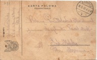 POCZTA WOJSKOWA -KARTA POLOWA -FELDPOSTKARTE -ZEGRZE -1917 rok Fp 19