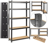 REGAŁ MAGAZYNOWY METALOWY WCISKANY CZARNY 180 X 90 X 30 5 PÓŁEK 875KG 3W1