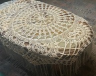 DUŻA KREMOWA SERWETA OBRUS RĘCZNIE WYKONANY SZYDEŁKOWY HAND MADE RĘKODZIEŁO