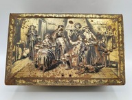 PUSZKA z metalu BARDZO STARA rycerze i karczma - duża 22cm