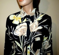 Koszula bluzka w kwiaty 36 S elegancka printy koszulowa czarna