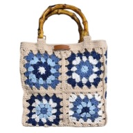 Torba szydełkowa shopper handmade boho podszewka zamykanie prezent kwadrat