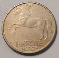NORWEGIA - 1 KORONA 1964 - KOŃ