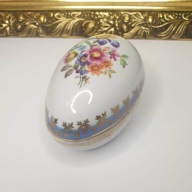 Porcelanowa bombonierka Dresden PM puzderko kwiaty złocenia niebieska