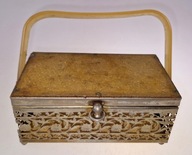 Plater stare pudełko ażurowe z masą perłową na biżuterię 16,5x8,5x6,5 cm