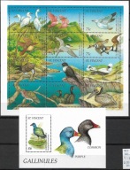 PTAKI St. Vincent 1995 Mi 3077-88 + bl.334 ** Rodzime. Jak skan. Stan BDB.