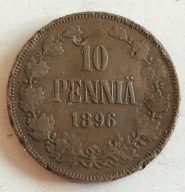 moneta Finlandia pod okupacją 10 pennia 1896 car Mikołaj II