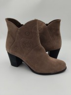 Welurowe botki cappuccino za kostkę wygodne skóra R. 39