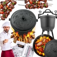 KOCIOŁEK ŻELIWNY MYŚLIWSKI 8L GARNEK OGNISKO PIECZONKI + 8 PRZEPISÓW