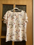 BLUZKA LAURA ASHLEY (L) BEŻ KWIATY PTAKI
