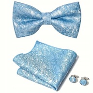 Zestaw Męski Muszka, Poszetka I Spinki Do Mankietów turkusowa niebieska