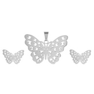 Srebrny Komplet MOTYL MOTYLEK Łańcuszek PUDEŁKO kolczyki STAL na prezent