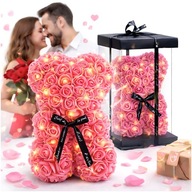 MIŚ Z RÓŻ RÓŻOWY XXL 25 CM WYJĄTKOWY PREZENT NA WALENTYNKI DLA NIEJ