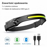 Mocna Latarka Czołówka LED COB 350lm USB Akumulatorowa