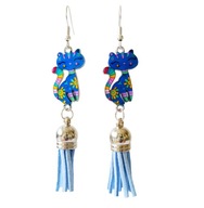 Kolczyki z kotem i chwostem - niebieskie