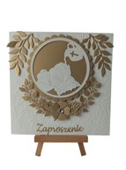 ZAPROSZENIA CHRZEST ŚWIĘTY DZIECKO NA PODUSZCE W SERWETCE K4 ZŁOTO