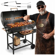 GRILL WĘGLOWY OGRODOWY Z POKRYWĄ NA KOŁACH PÓŁKI GRIL BBQ RUSZT REGULOWANY