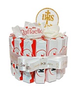 TORT BOX OKRĄGŁY Z KINDER, RAFFAELLO SŁODKI PREZENT DLA DZIECKA NA KOMUNIĘ