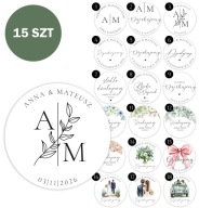 Naklejki okrągłe na słoiczki upominki weselne 5cm 15 szt- PERSONALIZACJA