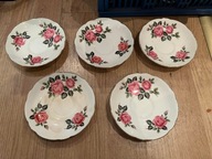 Talerzyki deserowe porcelanowe / podstawki pod filiżankę - róże (5 sztuk)
