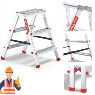 DRABINA ALUMINIOWA SKŁADANA 3-STOPNIOWA DWUSTRONNA 2x3 DOM + GRATIS STOPKI