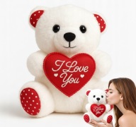 MIŚ PLUSZOWY BIAŁY Z SERCEM I LOVE YOU 12x10CM DZIEŃ KOBIET IDEALNY PREZENT