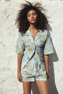 M A N G O komplet zestaw set kwiaty szorty koszula niebieska plażowy boho