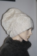 CZAPKA warkocze RĘKODZIEŁO MOHER bialy