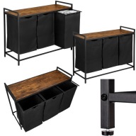 KOSZ NA PRANIE DUŻY CZARNY WOLNOSTOJĄCY Z PÓŁKĄ SKŁADANY PODZIAŁ KOMÓR 160L