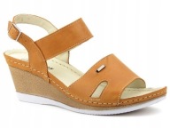 Sandały Na Koturnie Skórzane Buty Helios Wygodne jasny brąz R. 41