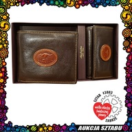 57. Nowy męski skórzany zestaw ze skóry kangura - portfel + etui na klucze