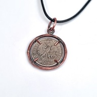 Wisior z polskim orłem w koronie - srebrne 2zł w miedzi. Ręczna robota.