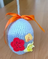 Szydełkowe pisanki ozdoba do koszyczka i na stół Wielkanoc, z kwiatkami