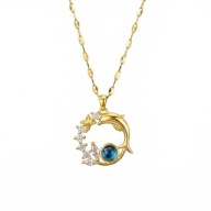 NASZYJNIK ZŁOTY NSN05 STAL CHIRURGICZNA DELFIN NIEB. KAMIEŃ CYRKONIE 316L