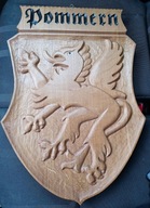 ORYGINALNY STARY DUZY RZEŹBIONY HERB POMMERN Z GRYFEM