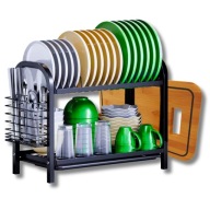 Dwupoziomowa Suszarka do Naczyń z Tacką Ociekową i organizer czarna metal