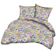 Pościel kora lux 180x200 + 2x70x80 guzik K 290 Kwiaty malowane na szarym