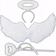 STRÓJ SKRZYDŁA AUREOLA RÓŻDŻKA SKRZYDEŁKA ANIOŁKA ZESTAW ANIOŁA JASEŁKA BAL