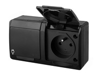 HERMES Gniazdo podwójne natynkowe z/u IP44 czarne