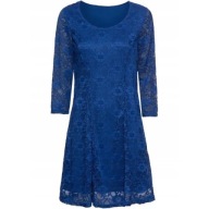 wyprzedaż_NOWA elegancka KORONKOWA szafirowa sukienka_WYGODNA na halce r.44