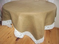 Len oliwkowy z koronką 105 x 100 cm