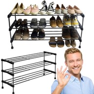 DUŻA SZAFKA NA BUTY CZARNA REGULOWANA SZEROKOŚĆ PÓŁKI OBUWIE STOJAK