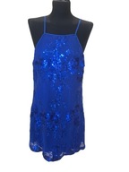 Sukienka koktajlowa błyszcząca cekinowa niebieska r XL Lulus