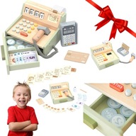 DREWNIANA KASA FISKALNA ZABAWKA DLA DZIECI MOBILNA ZABAWKOWA INTERAKTYWNA
