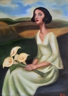 Obraz olejny kobieta z kaliami