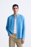 ZARA koszula lniana len relaxed fit niebieska męska XL